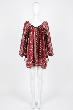 NEW VELZERA patch print baby doll mini dress in red